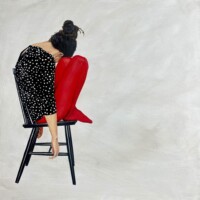 Peinture d'une femme en position inconfortable sur une chaise