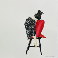 Femme avec collants rouges - Aquarelle sur papier