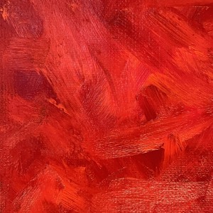 Détails de la touche vivante d'un tableau monochrome rouge de Karine Corbier