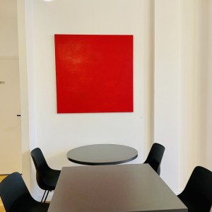 Monochrome Rouge de Karine Corbier 1 m par 1 m dans une salle de travail du Moonshot Lab