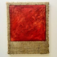 Monochrome rouge et lin - Peinture à l’huile sur toile de lin