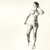 Nue libre, baguette magique - Graphite aquarelle sur papier