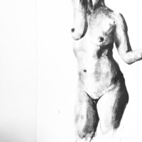 Femme nue - Graphite aquarelle sur papier Pose d’après Ingres