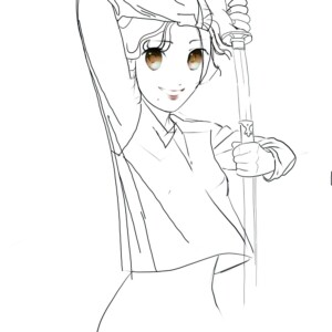 portrait au trait d'une jeune fille style manga, yeux manga très gros