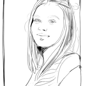 portrait au trait d'une jeune fille style manga