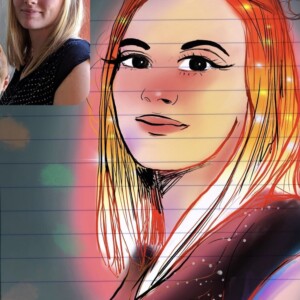 Portrait d'un enfant style manga très coloré Les cheveux sont orange est très lumineux avec des étoiles qui brillent la photo comme modèle dans l'angle