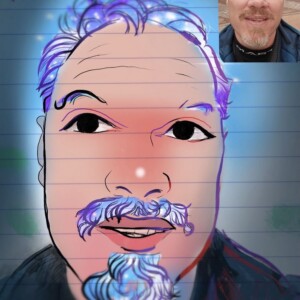 Portrait d'un homme style manga très coloré avec les cheveux bleus et la barbe bleu avec des étoiles lumineuses la photo comme modèle dans l'angle